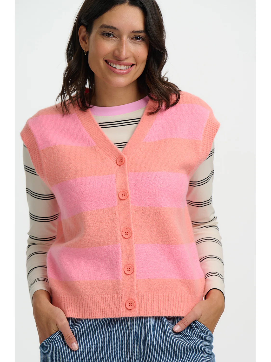 Amber Knit Vest - Peach/Pink Pastel Stripe - Image 3