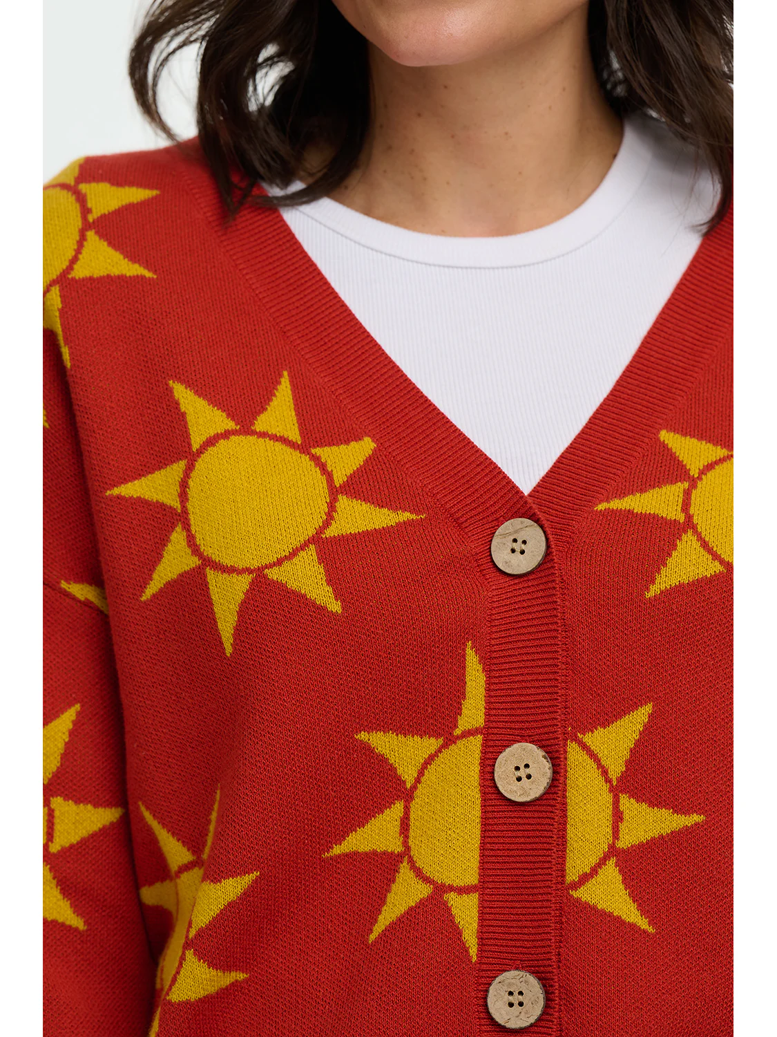Angelica V-Neck Cardigan - Rusty Red, Canyon Sunshine - Image 4