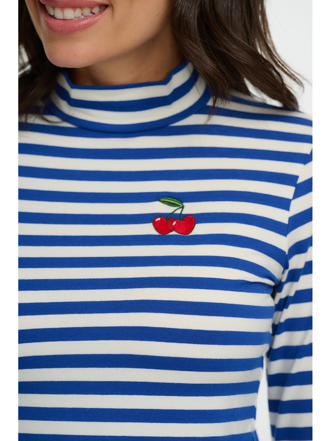 Annika Turtleneck Jersey Top - Off White/Blue, Cherry - Image 5