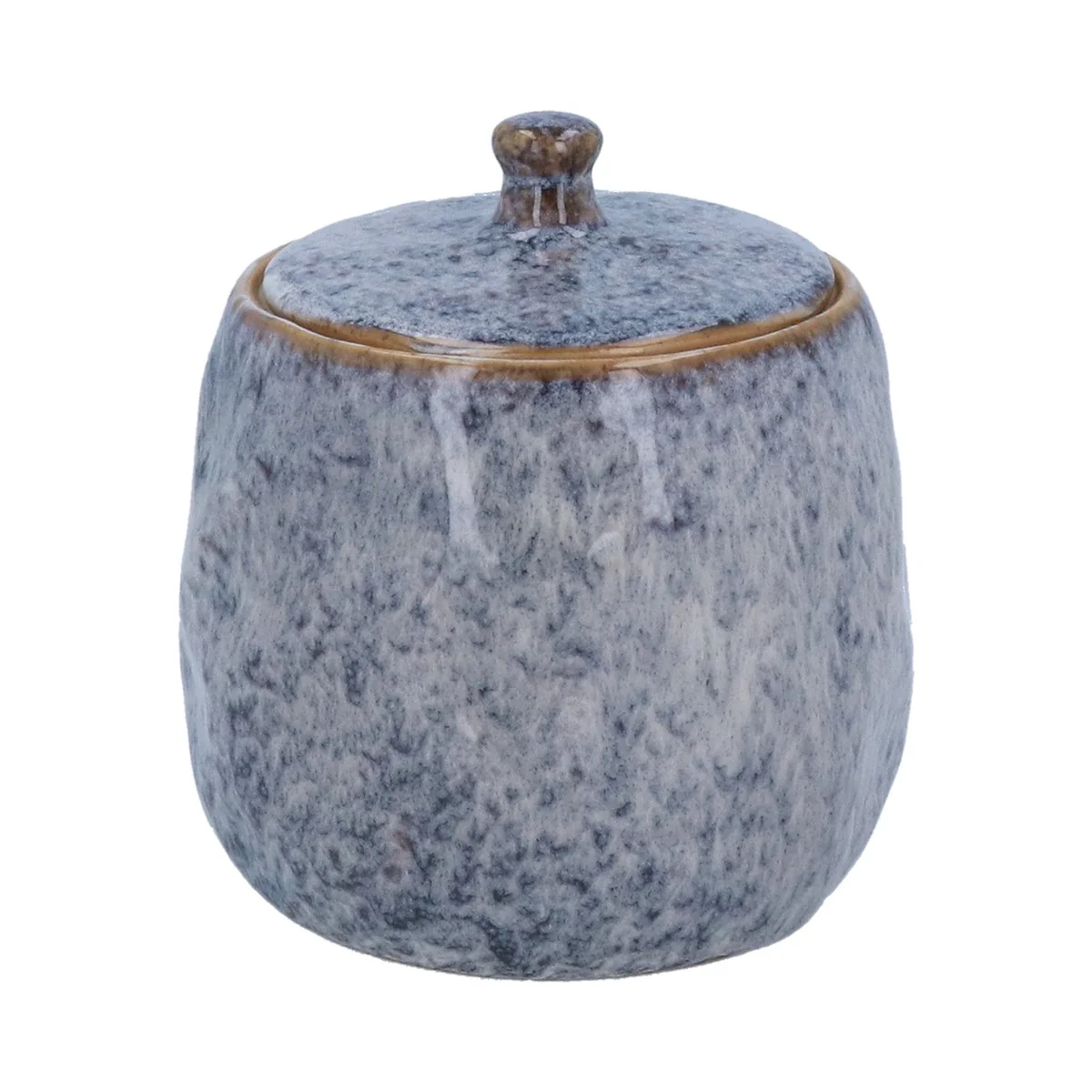 Blue Speckled Stoneware Pot with Lid