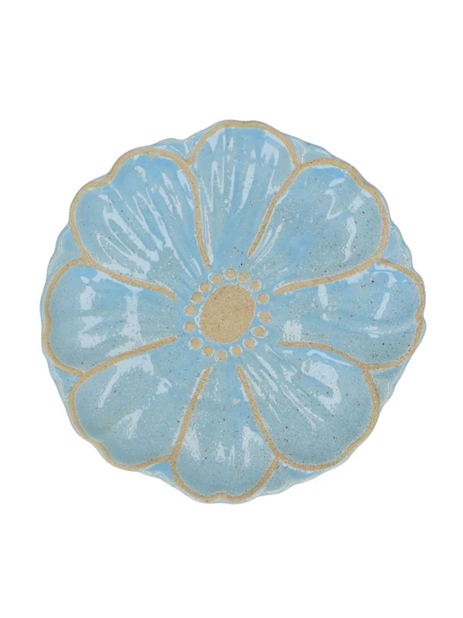 Blue Stoneware Flower Plate Small