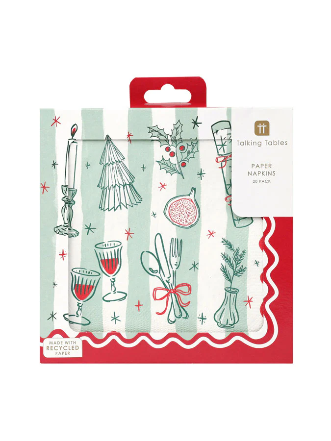Bon Noel Napkin Green Stripe