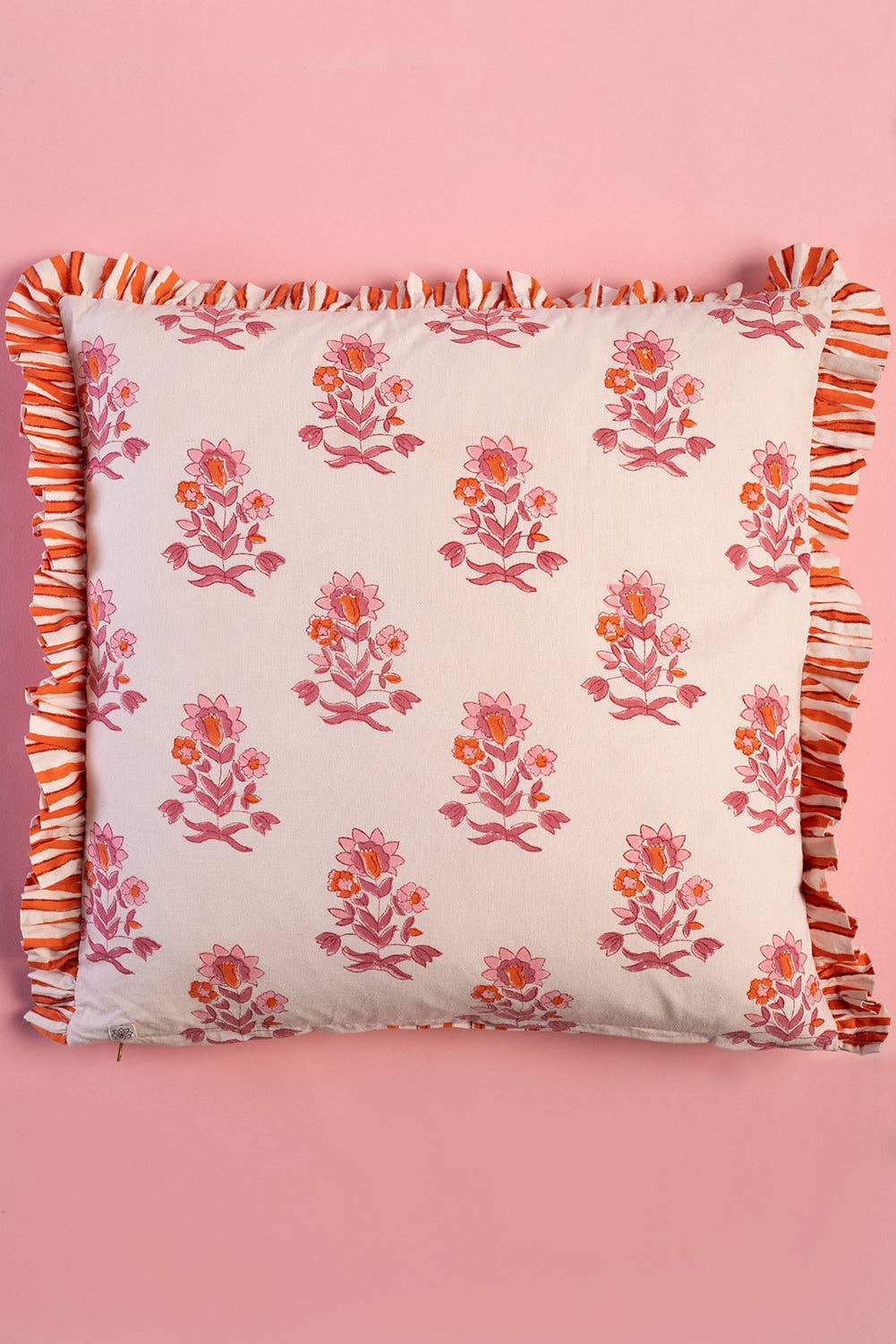 Carnation & Clementine Block Print Cushion