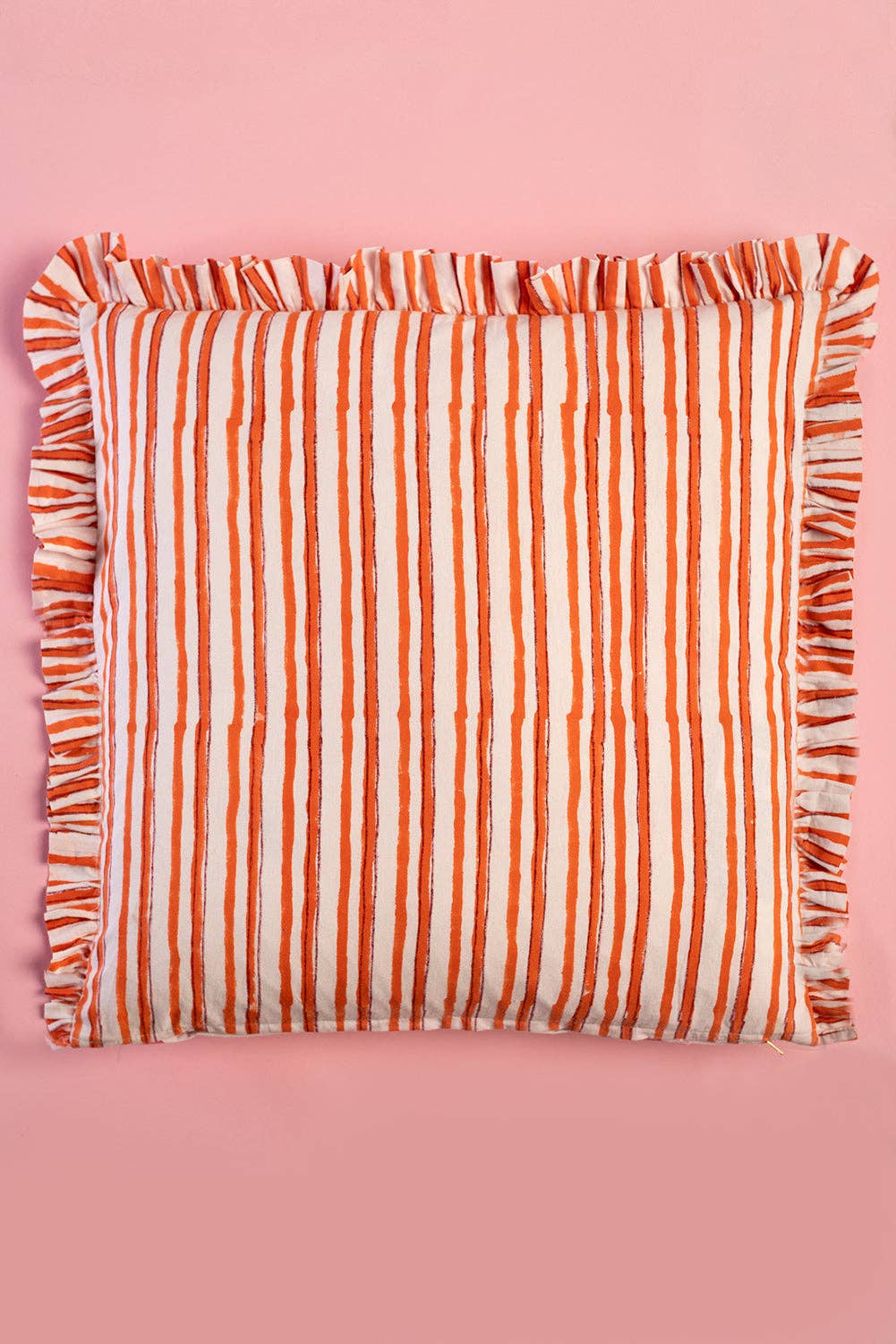 Carnation & Clementine Block Print Cushion - Image 2