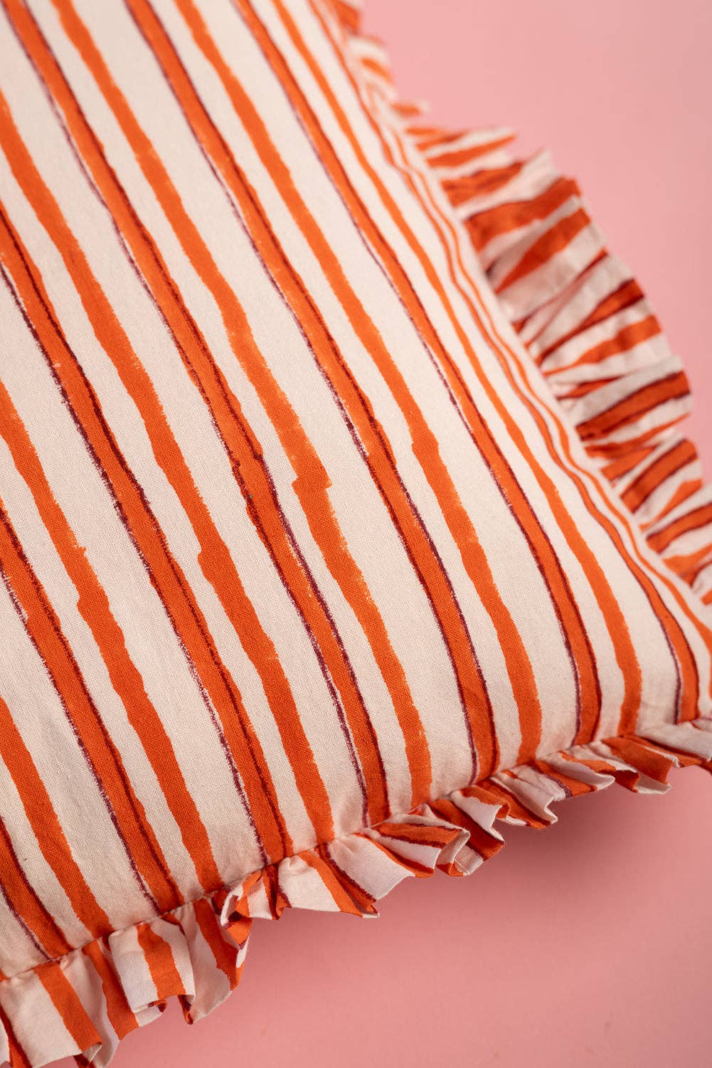Carnation & Clementine Block Print Cushion - Image 5