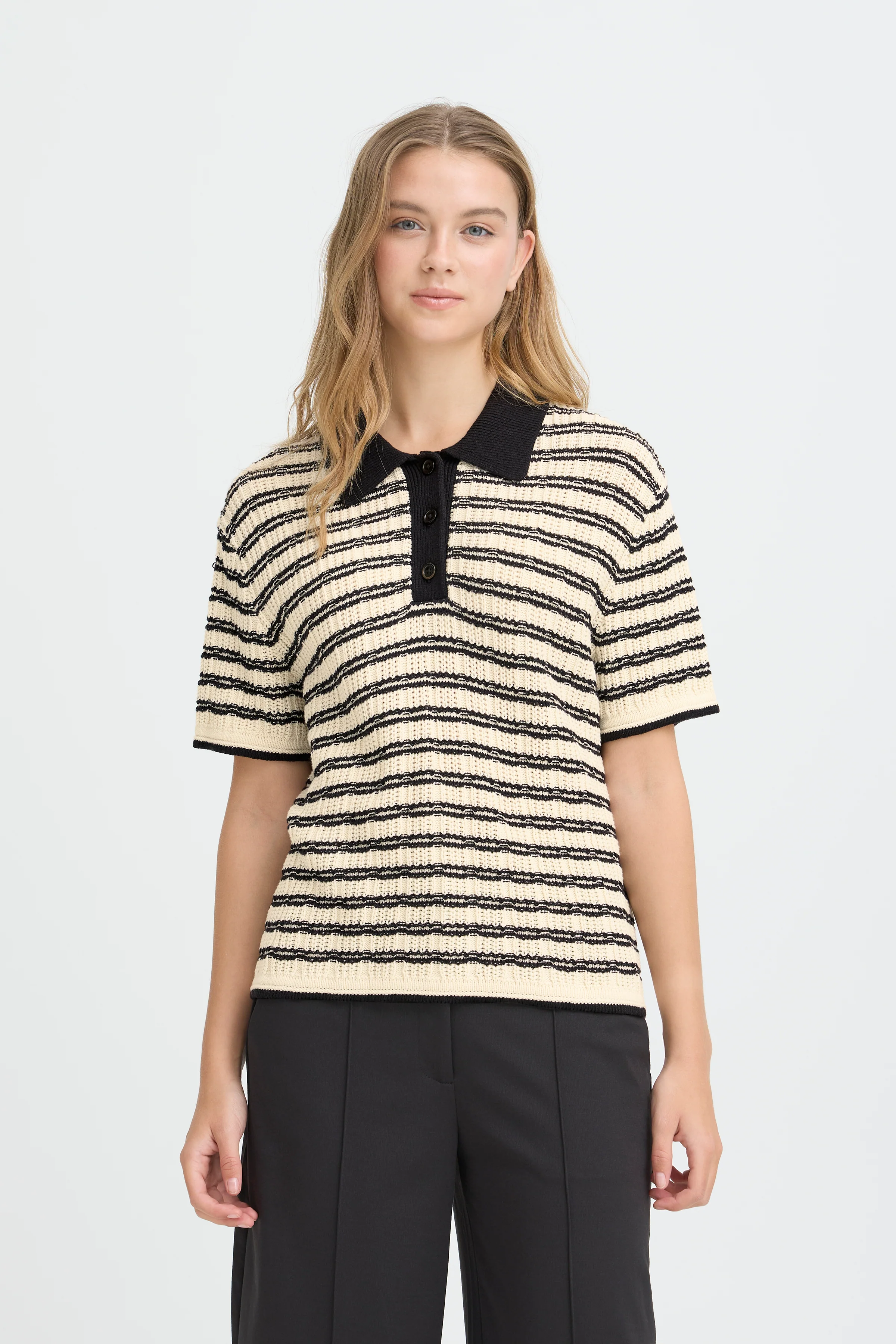 Chany Crochet Polo - Birch W Black Stripes - Image 3