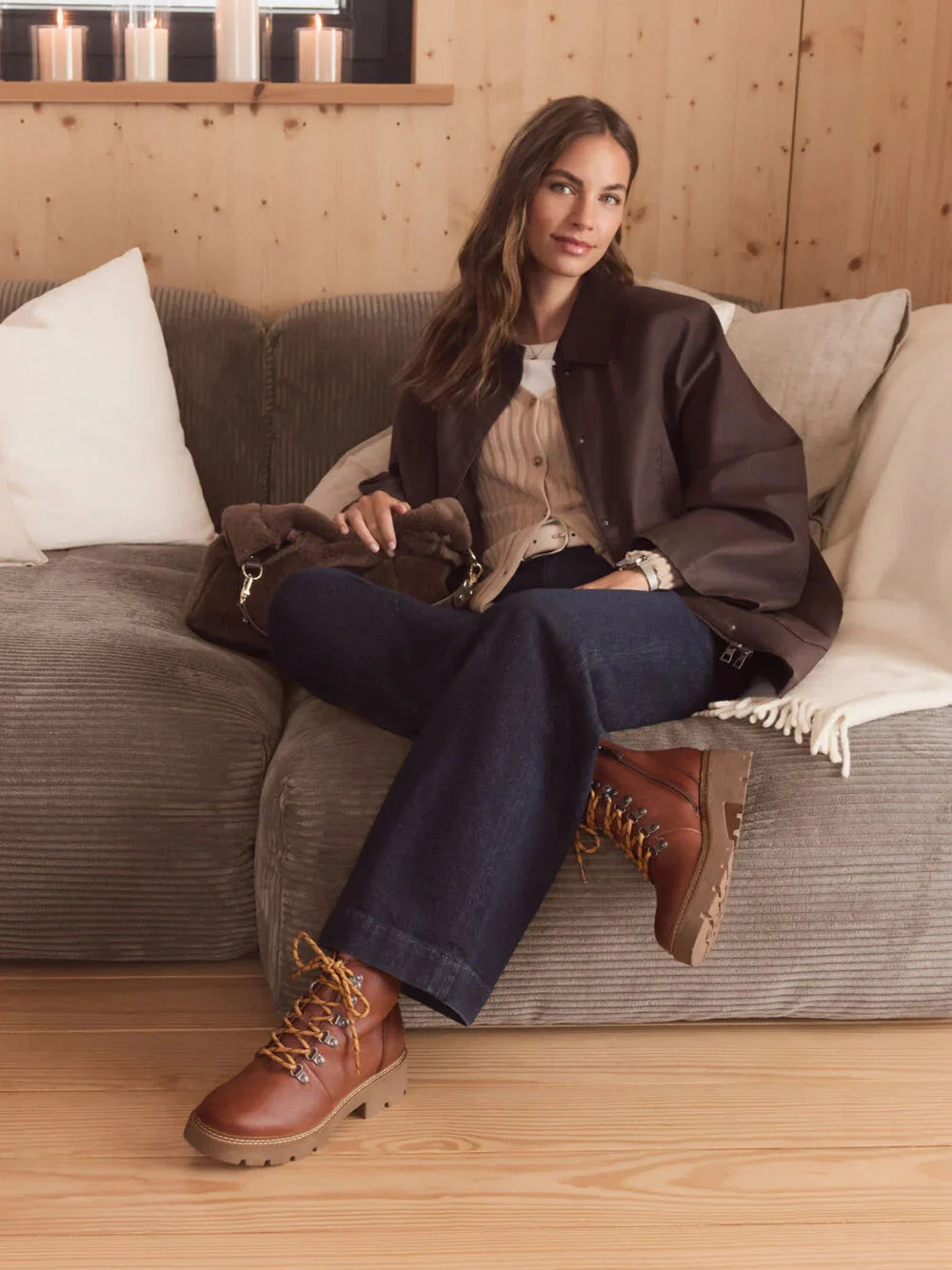 Cognac Chunky Lace Up Boots - Image 7