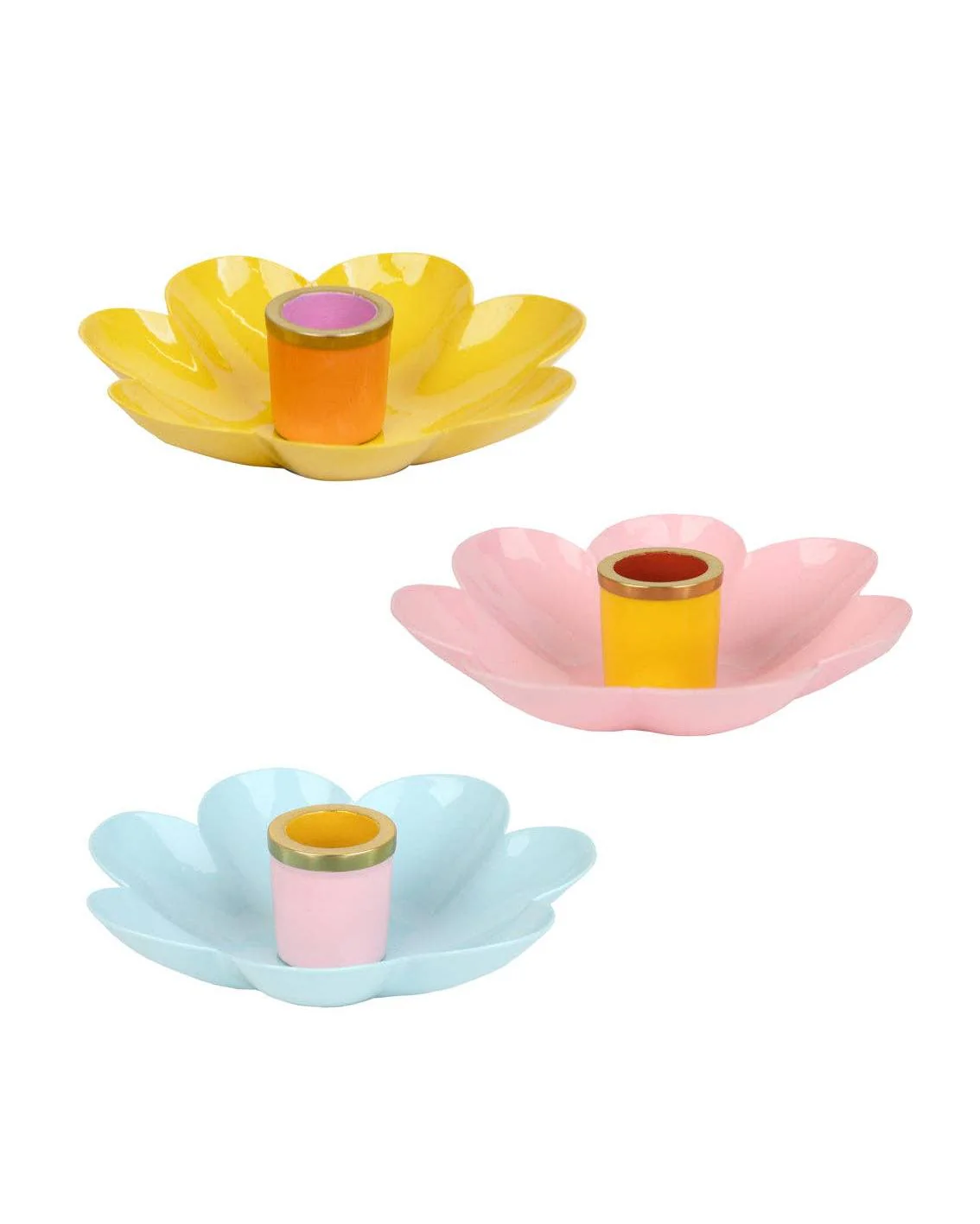 Coloured Enamel Flower Shaped Candle Holders
