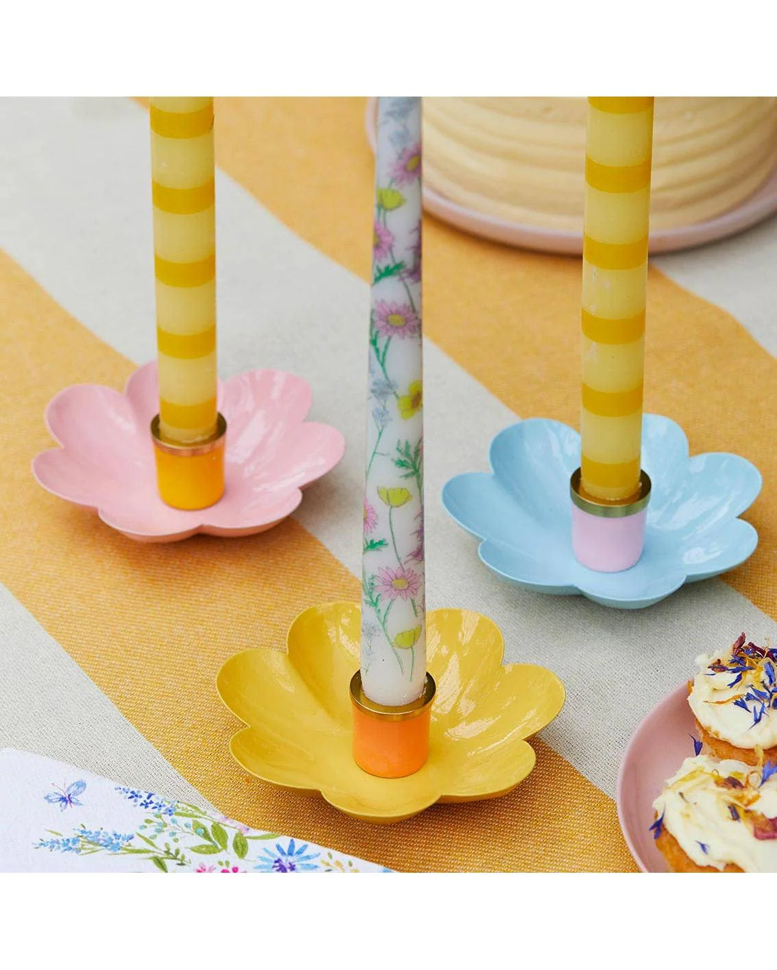 Coloured Enamel Flower Shaped Candle Holders - Image 2