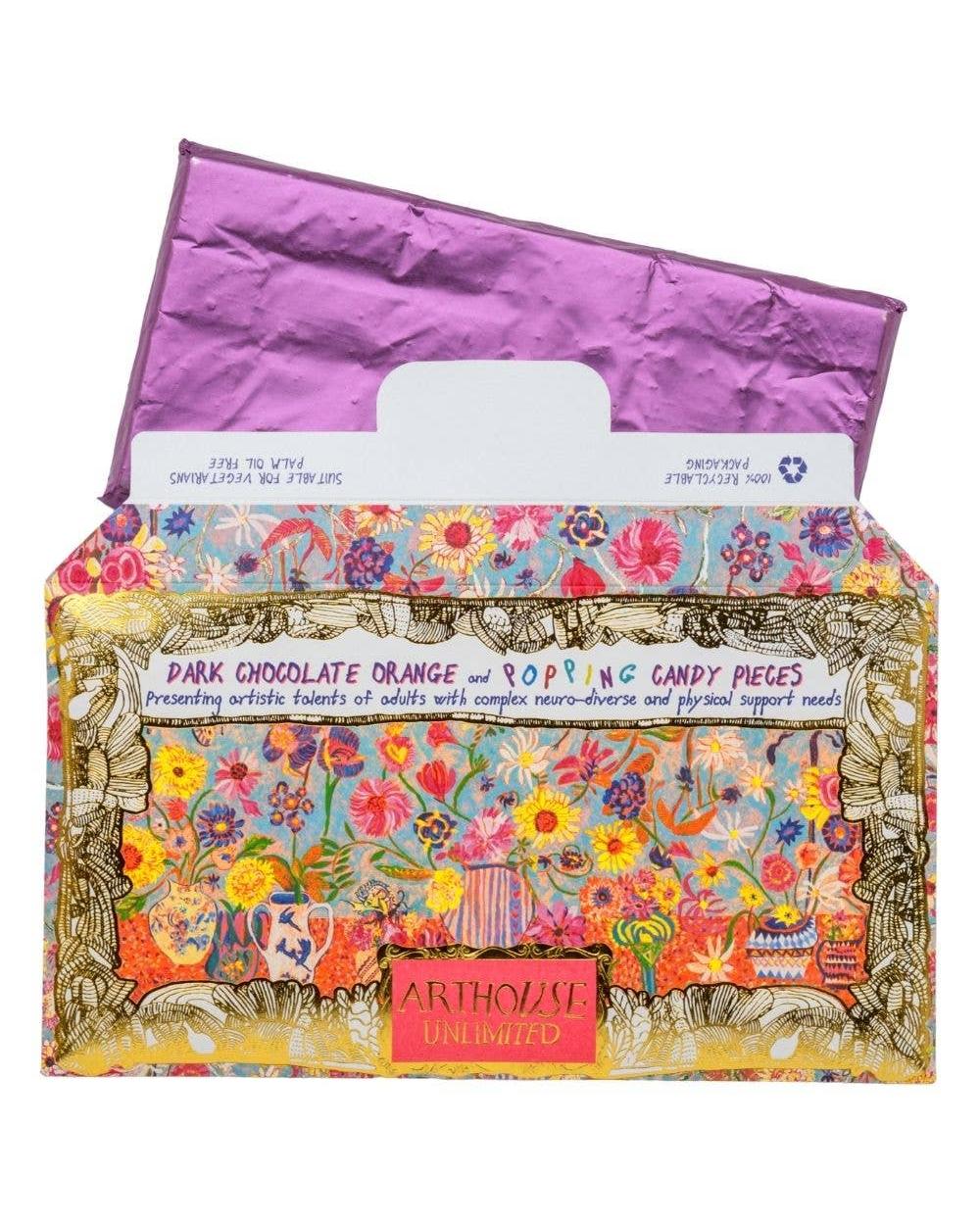 Floral Bright, Dark Chocolate Bar with Orange & Popping Candy pieces - Image 3
