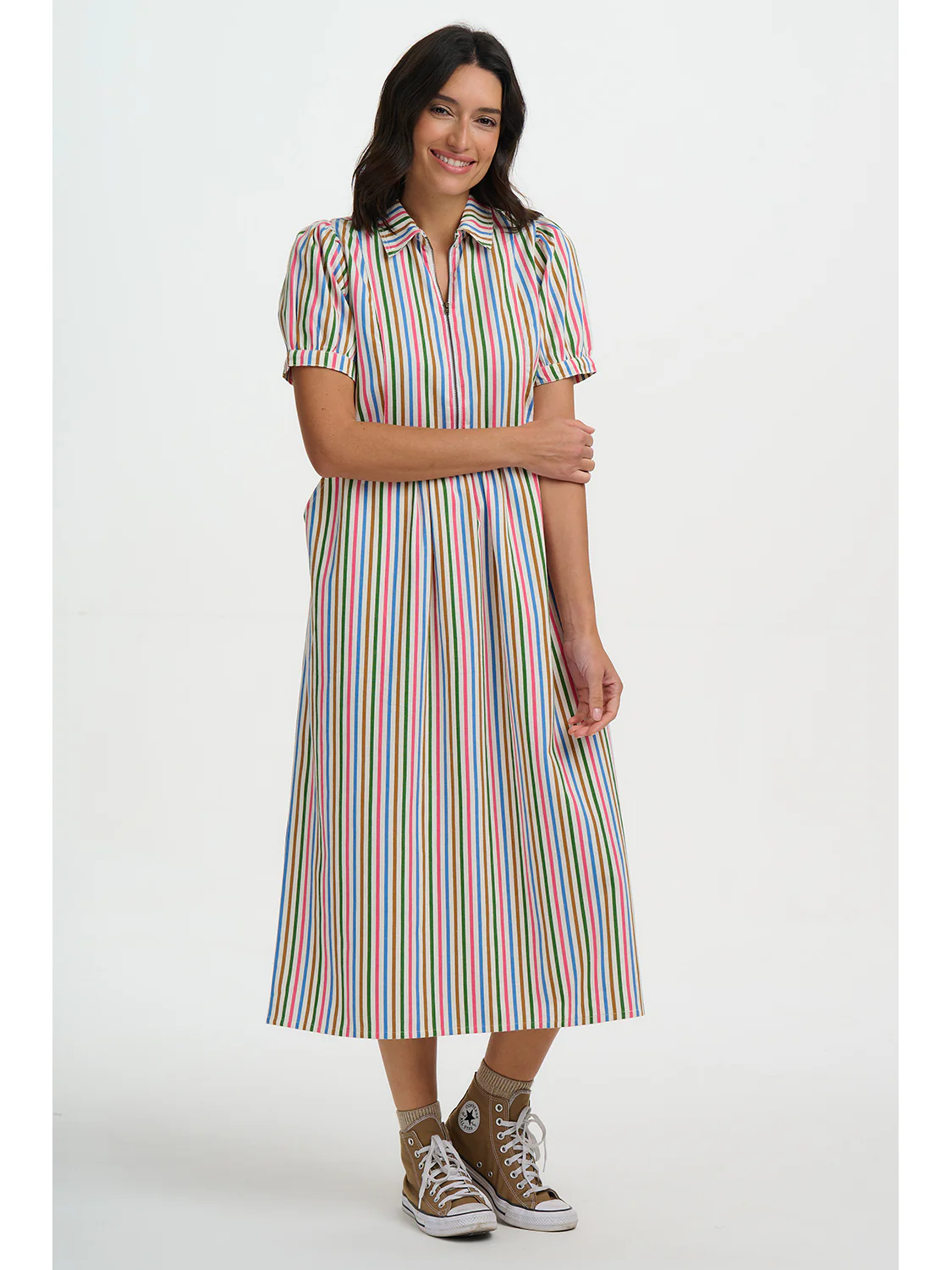 Gillian Midi Smock Dress - Multi Colourful Canvas Stripe - Image 3