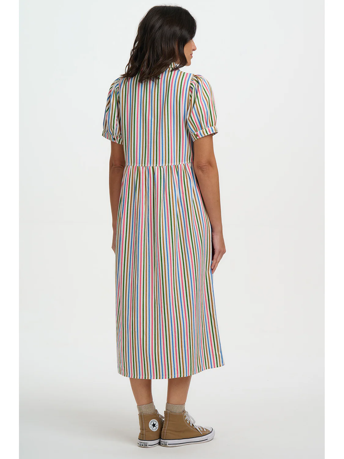 Gillian Midi Smock Dress - Multi Colourful Canvas Stripe - Image 5