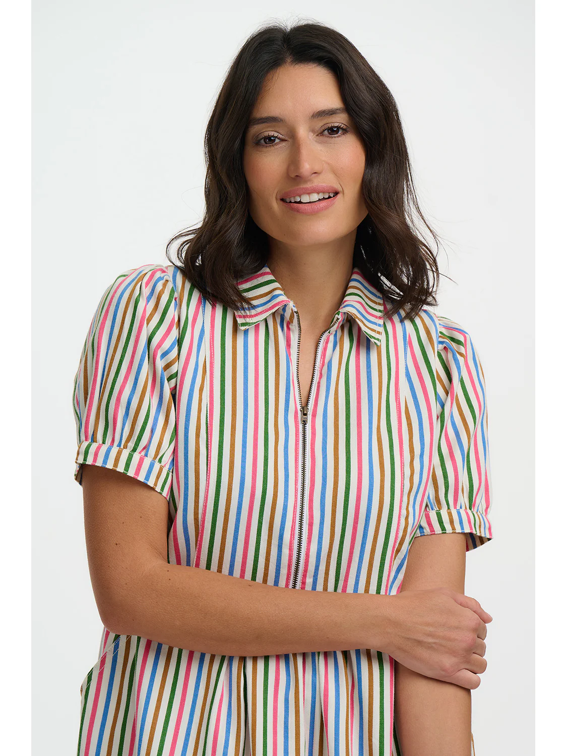 Gillian Midi Smock Dress - Multi Colourful Canvas Stripe - Image 6