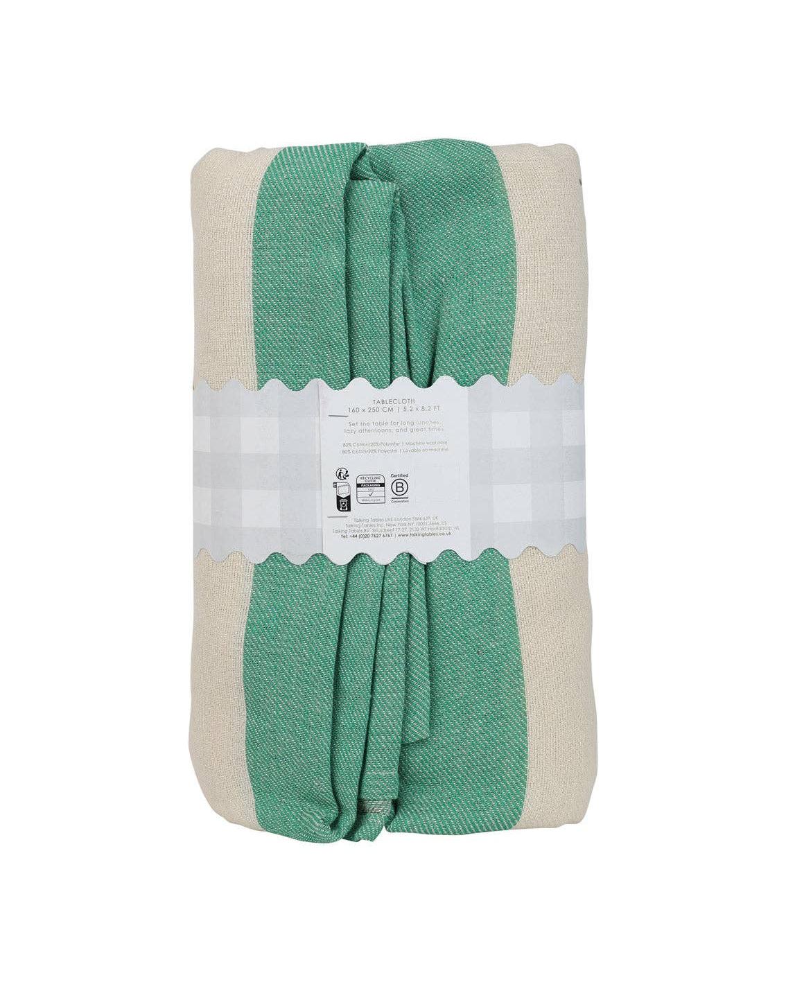 Green Stripe Cotton XL Tablecloth - Image 3