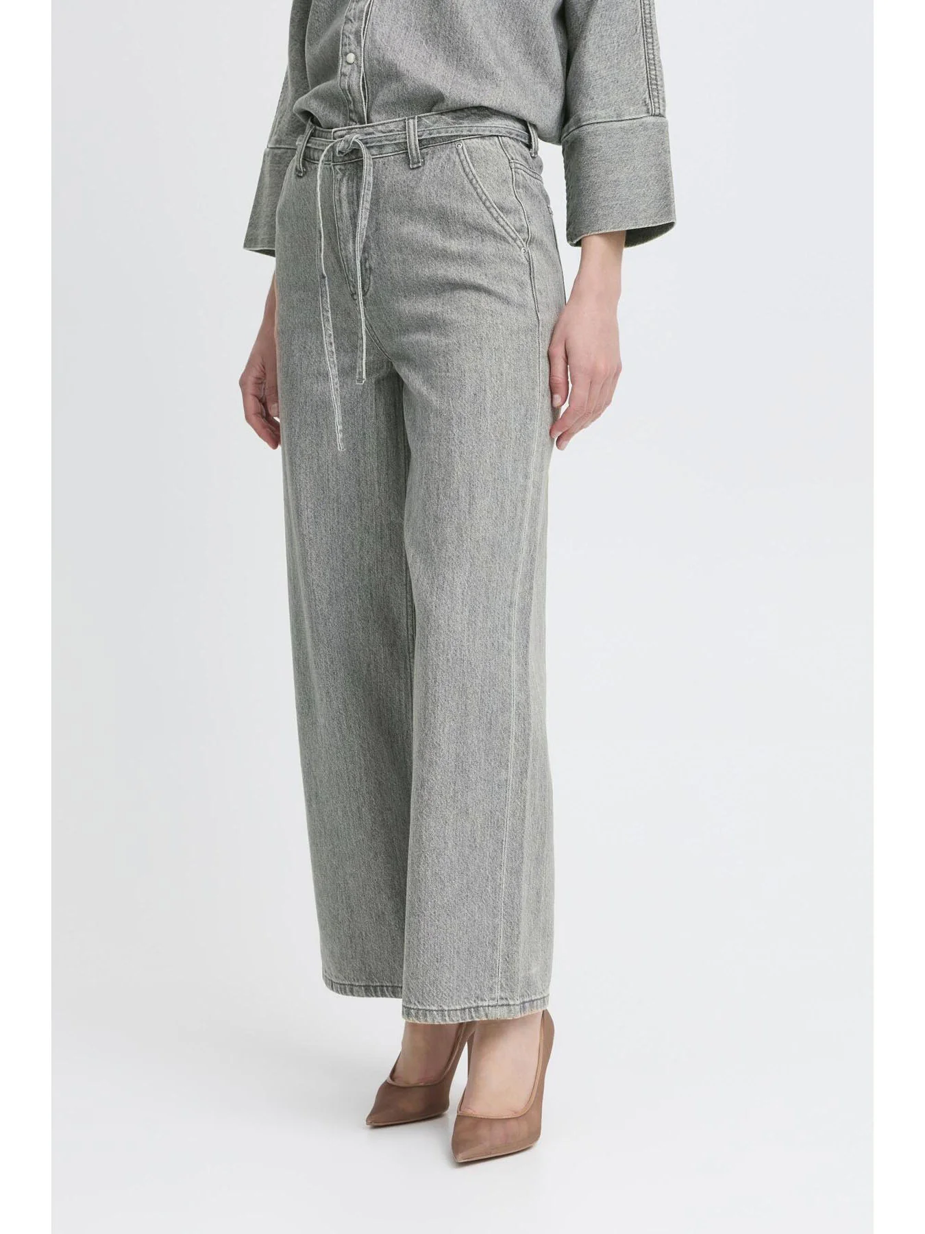 Kimu Belt Jeans Mid Grey Denim - Image 7