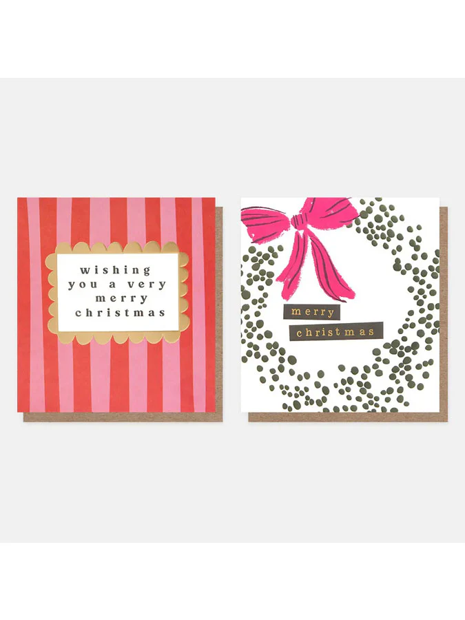 Merry Christmas Stripe Dotty Wreath Card Multipack