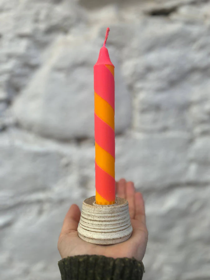 Orange & Deep Bright Pink Helter Skelter Dinner Candle