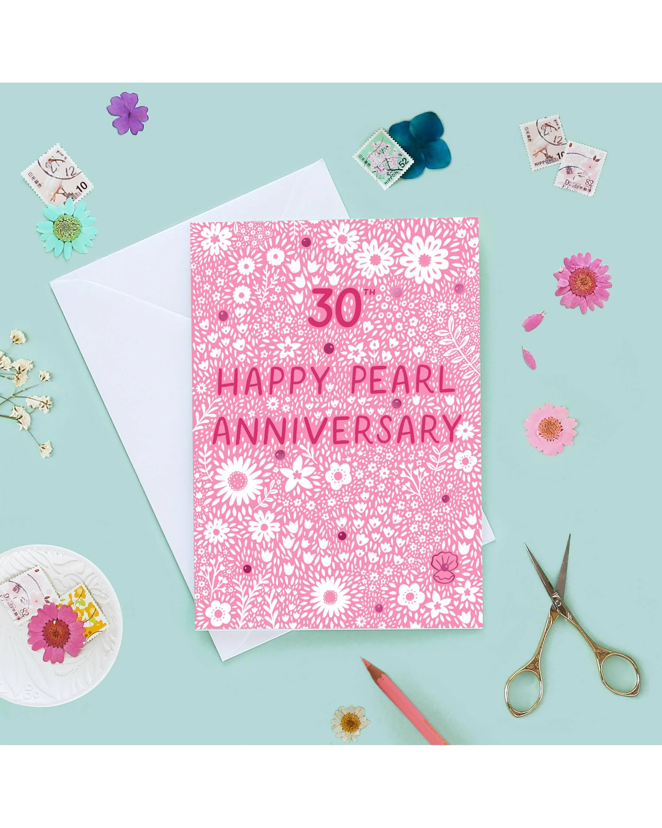 Pearl 30th Wedding Anniversary Card - Pink Foil - Image 2