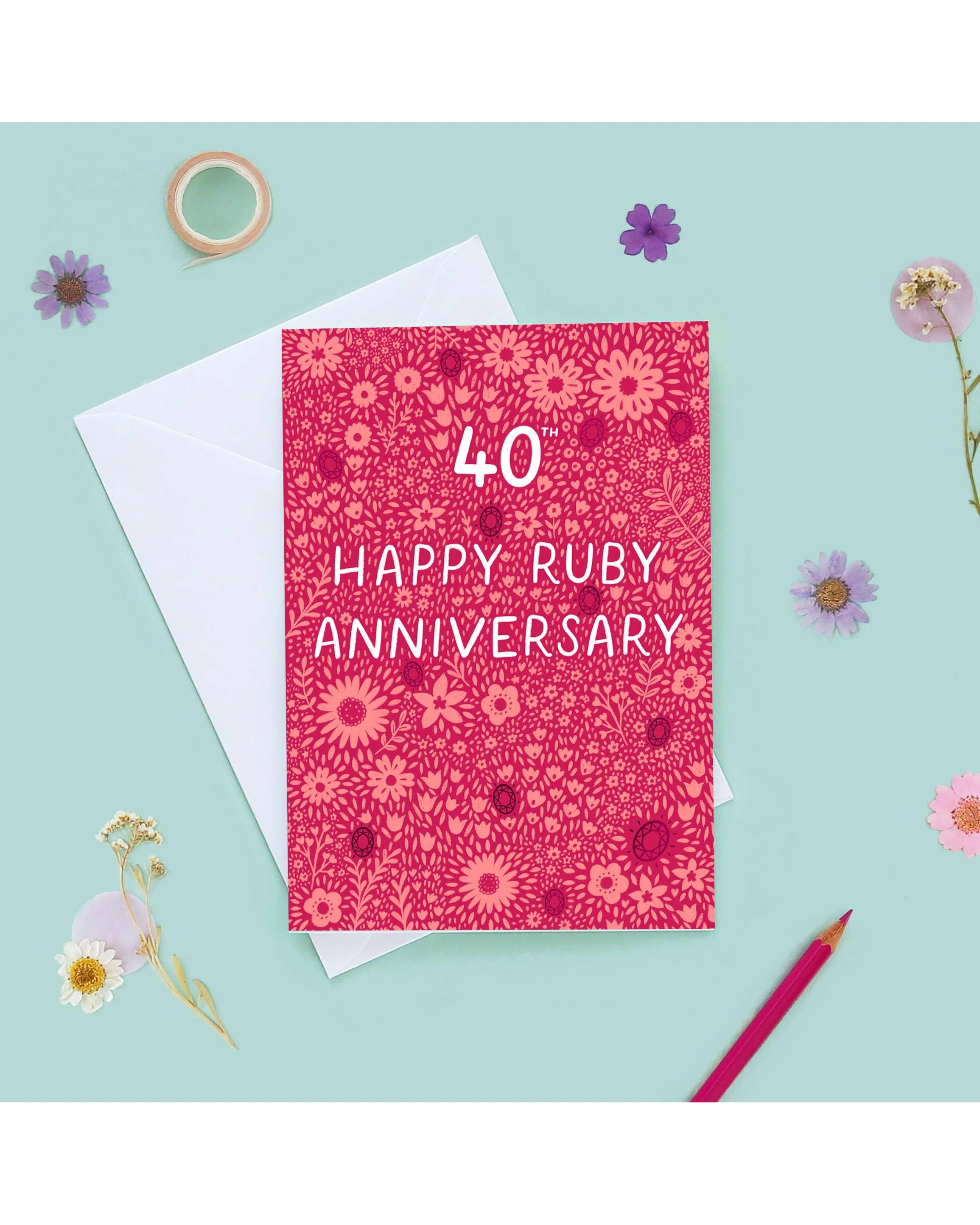 Ruby 40th Wedding Anniversary Card - Pink Foil - Image 2