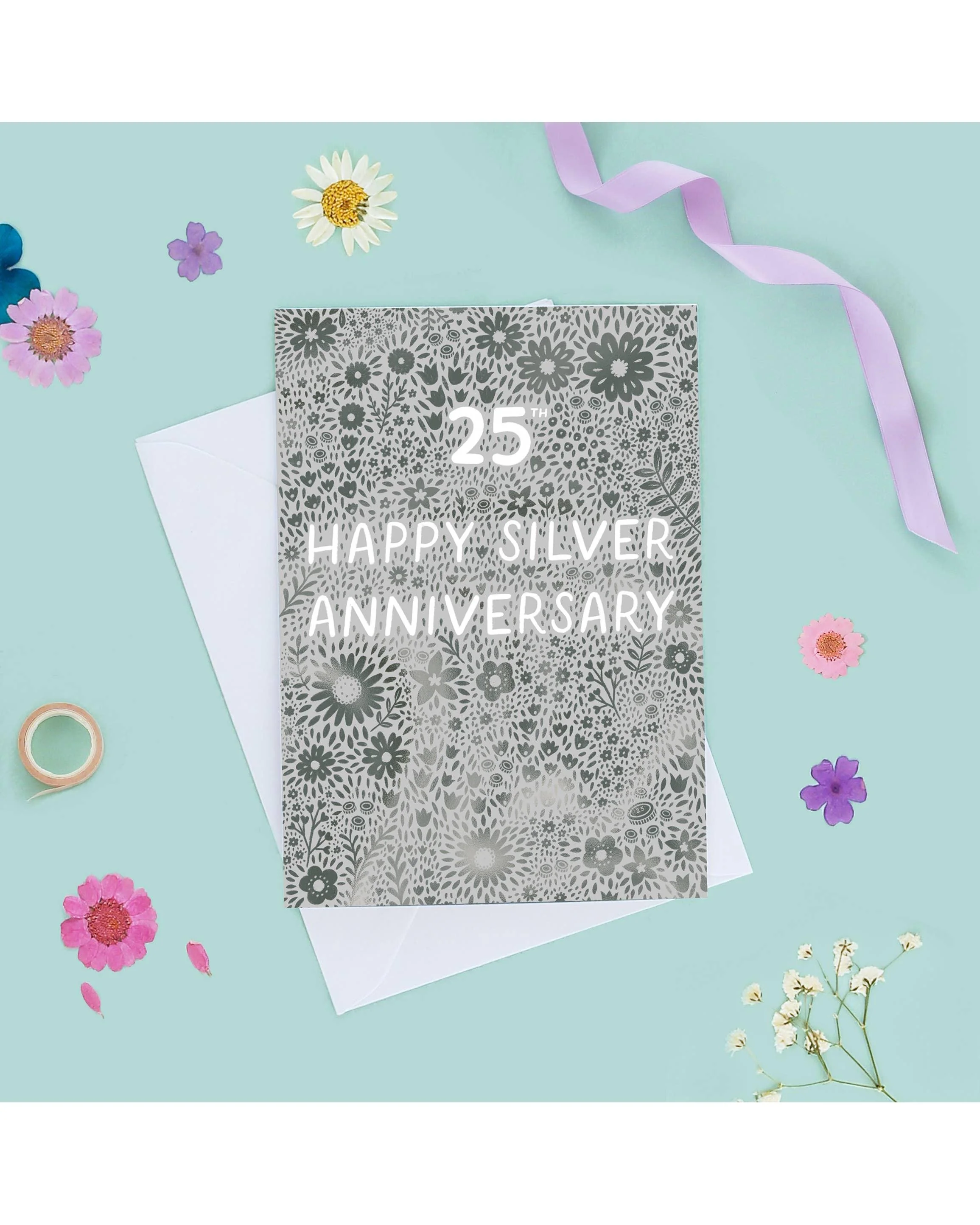 Silver 25th Wedding Anniversary Card - Silver Foil - Image 2