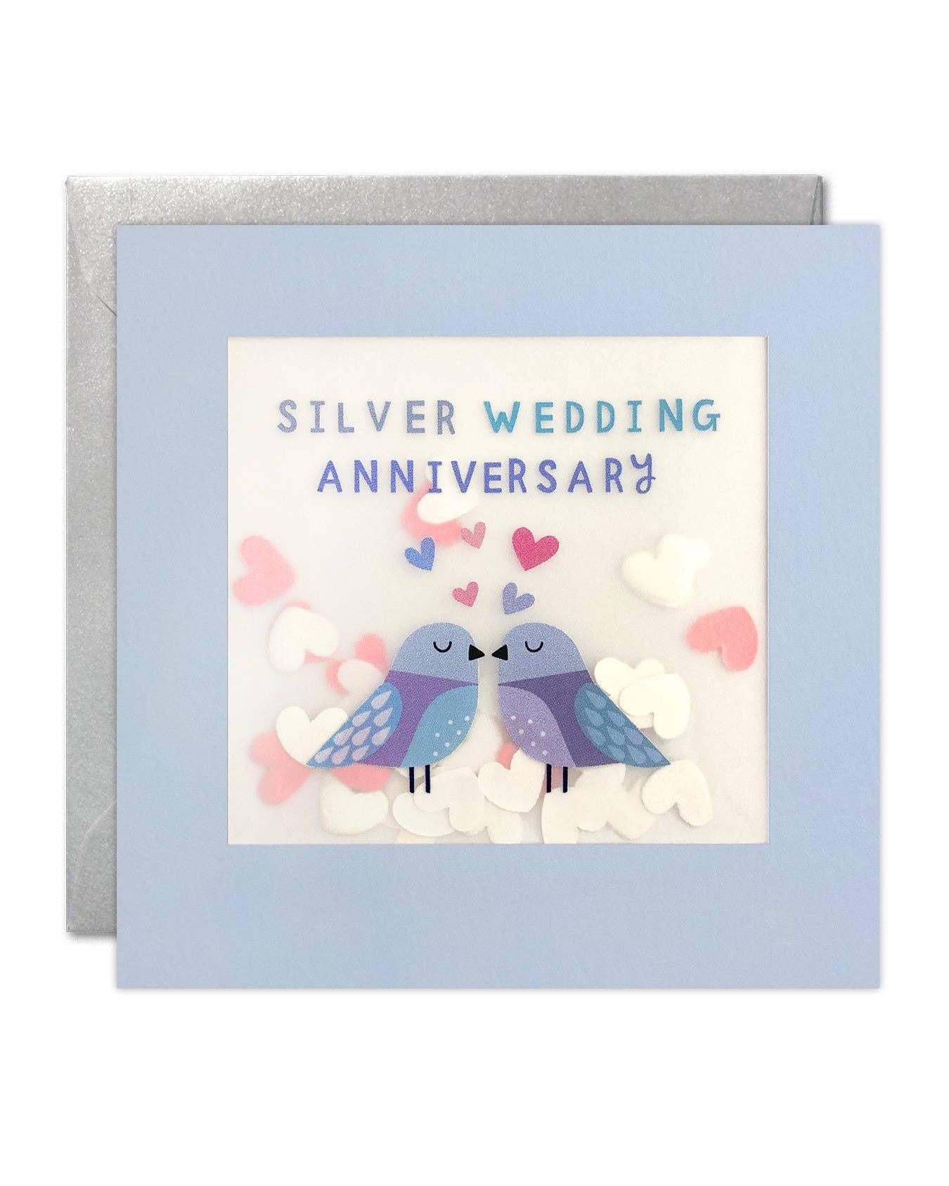 Silver Anniversary Birds Paper Shakies Card