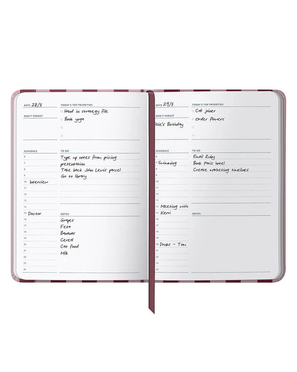 Undated Planner Diary, Daily Schedules & Notes, Stripe Cover - Image 3