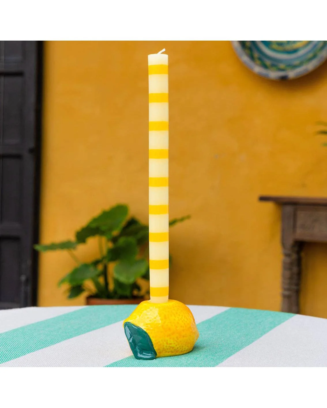 Yellow Stripe Dinner Candle - Image 2