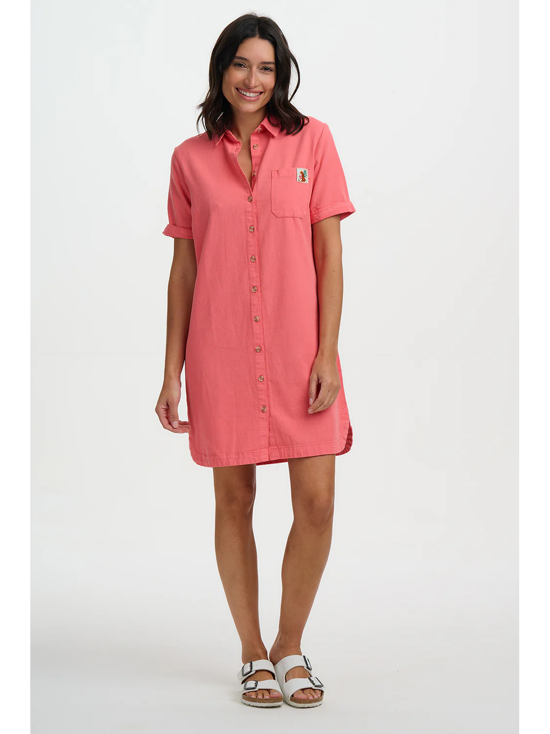 Zoe Mini Shirt Dress - Coral - Image 3