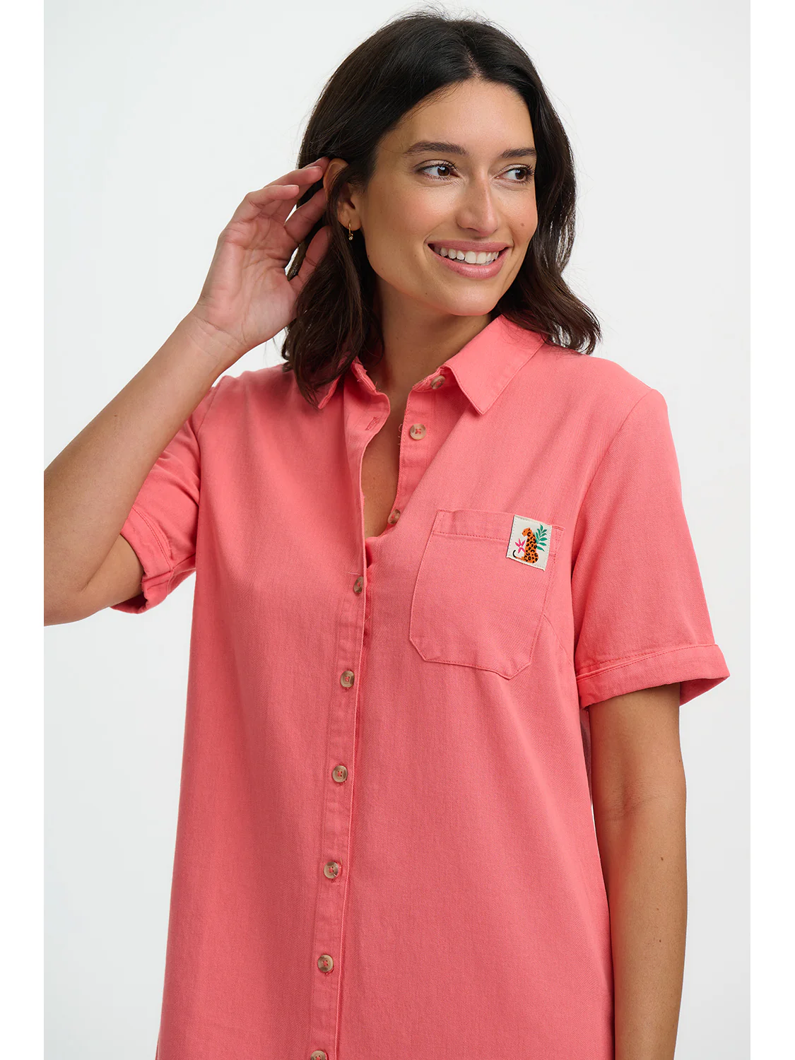 Zoe Mini Shirt Dress - Coral - Image 4