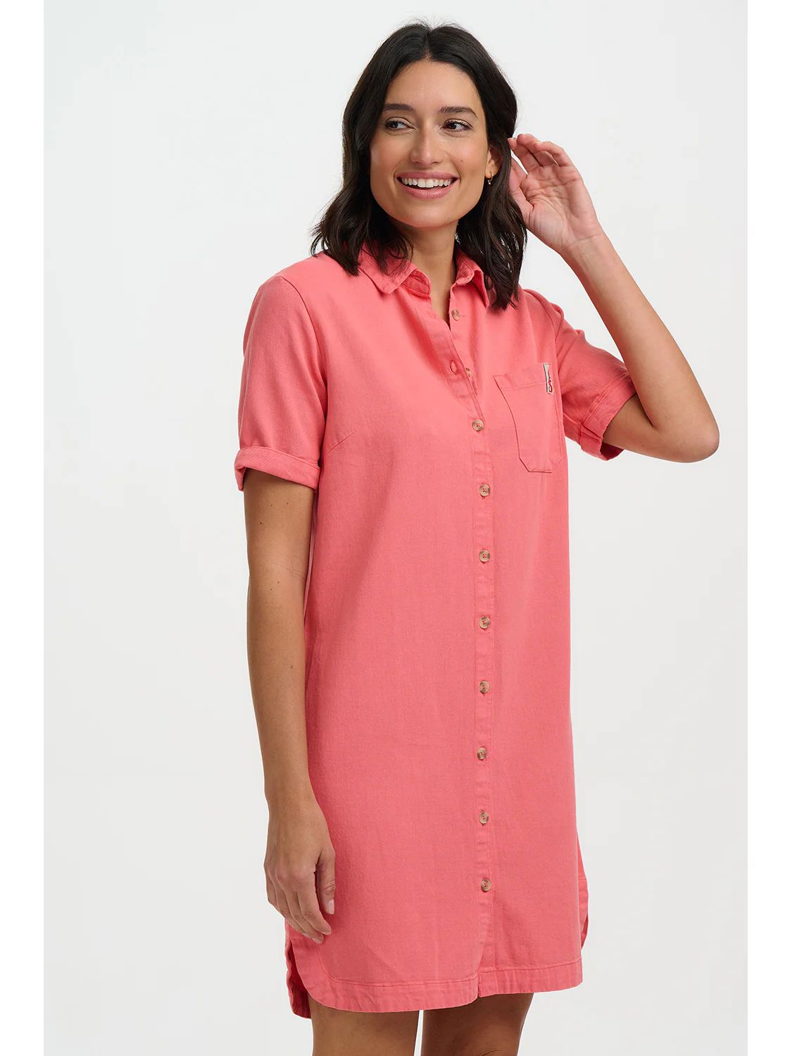 Zoe Mini Shirt Dress - Coral - Image 6